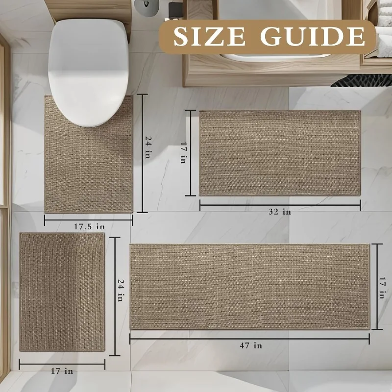 

Brown Bathroom Rug Sets 4 Piece, Dark Beige Absorbent Bath Mat for Bathroom Non Slip Washable,Bathroom Mat Quick Dry