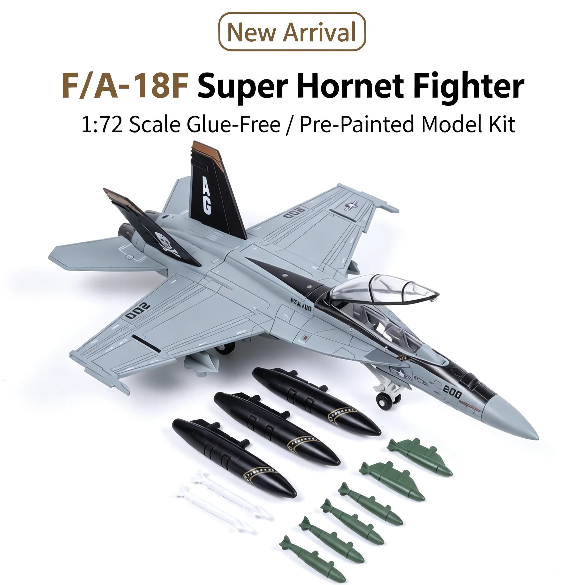 F/A 18F Super Hornet Military Aircraft Snap Build Hobby Collectors Desktop Display Comes With Black Display Stand