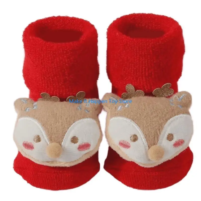 28EC 따뜻하고 보호적인 면 테리 양말 크리스마스 무늬 아기 양말 아기 산책 양말 매일 편안함을 위해 따뜻함