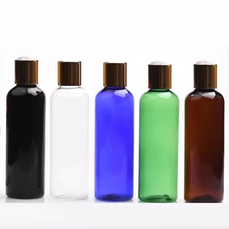 

30Pcs Plastic Bottle 200ml PET Shiny Gold Disc Lid Clear White Blue Brown Black Cosmetic Refillable Bottle Empty Toner Bottles