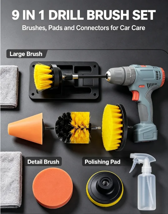 Detailing Brush Set Power Scrubber Drill Brushes Car Polish Pads Car Cleaning Brush For Car Air Vents Rim Dirt Dust Clean Tools