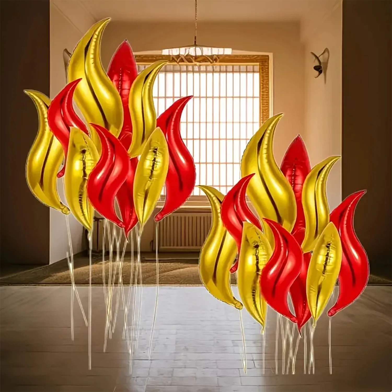 20pcs/set gold and red flame foil balloons - perfect for firefighter themed parties, birthdays, carnivals, and home decor