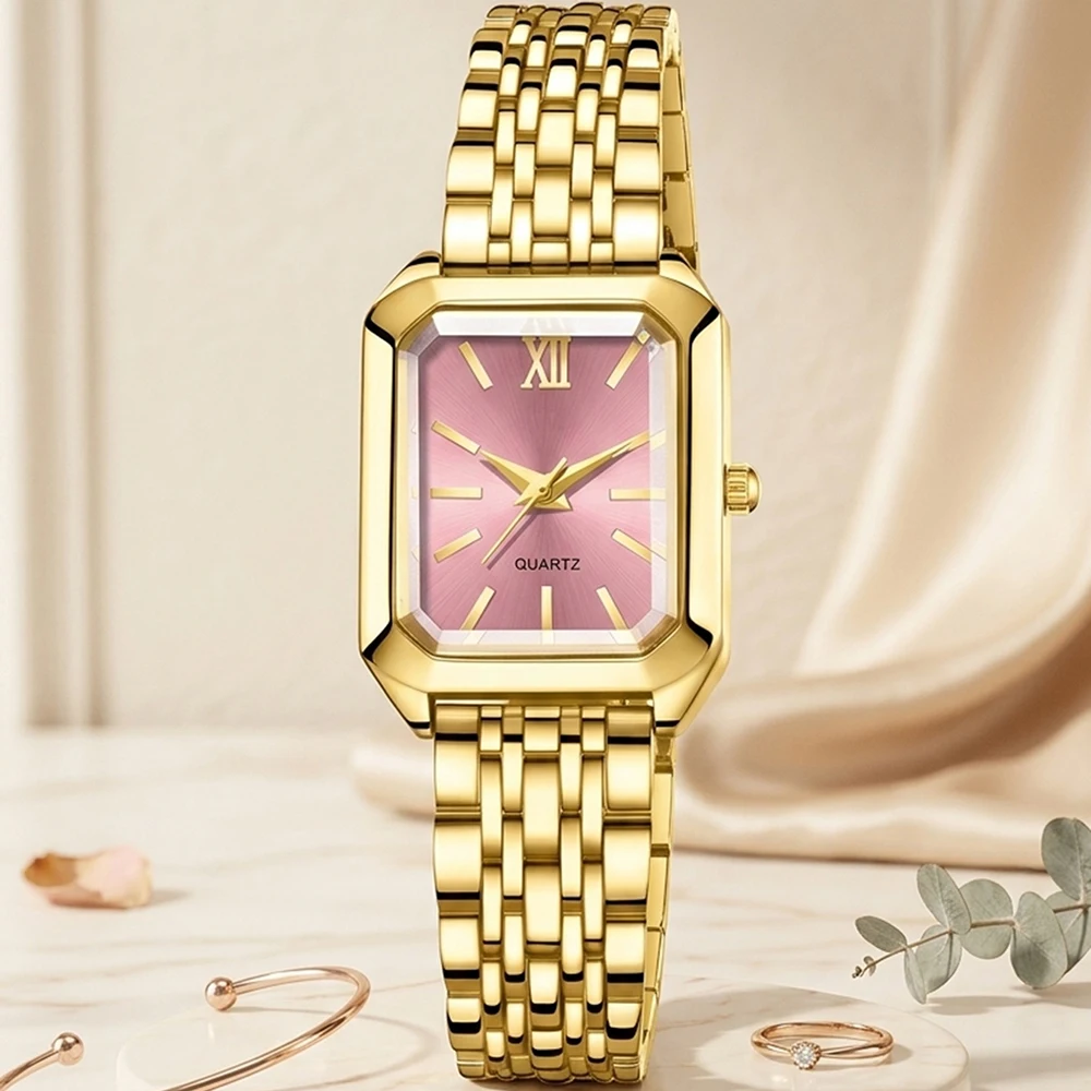 2Pcs/Set Unisex Jewelry Watches Women's Wristwatch Accessories Gold Pink Trendy Fashionable Elegant Classic Exquisite Light Luxury Rhinestone Luxury Bracelet Watch Set Y2K Suitable for Daily Outfits Travel Perfect Holiday Gift