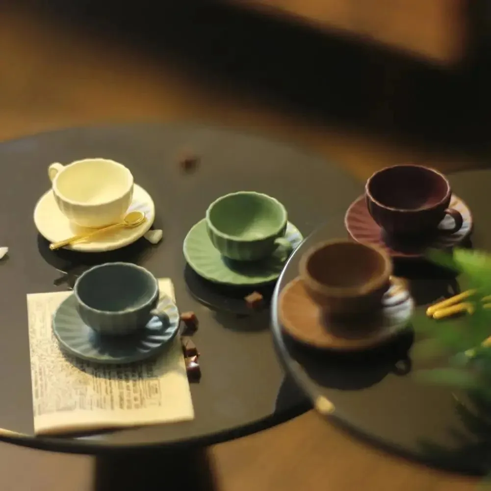 1 Set Highly Restored Mini Coffee Cup and Spoon Model, Anti-Deform Miniature Scene Accessories for Dollhouse Entertainment Decor