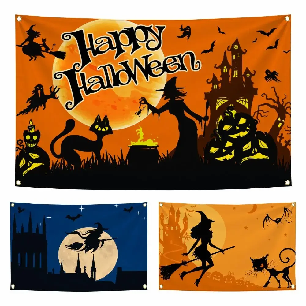 Art Happy Halloween Witch Bat Moon Vertical Country Farm Flags Personalized Flag Room Dorm Camping Picnic Garage Bar Indoor