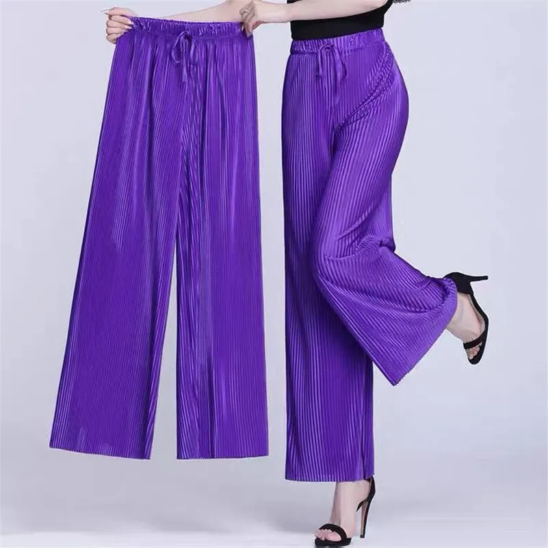 Woman Vintage Wide Leg Pants Drawstring Pleated Trousers Female Casual High Waist Korean Style Straight Pants Streetwear New