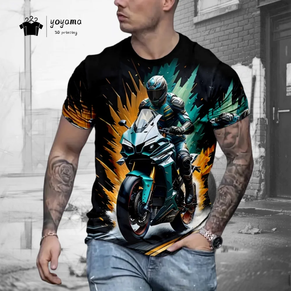 Street Man T-shirt - Summer Fashionable Breathable Style Motorcycle 3D Print Adult Short Sleeve T-shirt - Men's Clothing