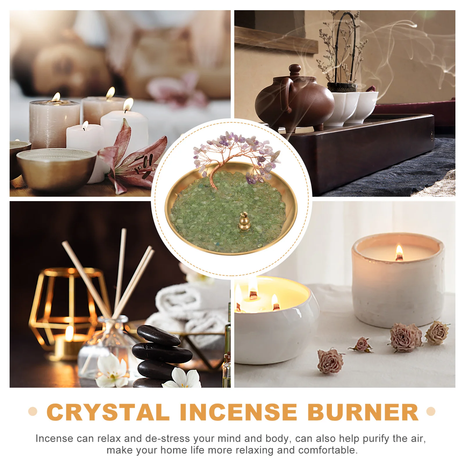

Crystal Incense Holder Creative Metal Tray Aroma Plate Meditation Accessories Home Decor Vintage Style Ornament Gift