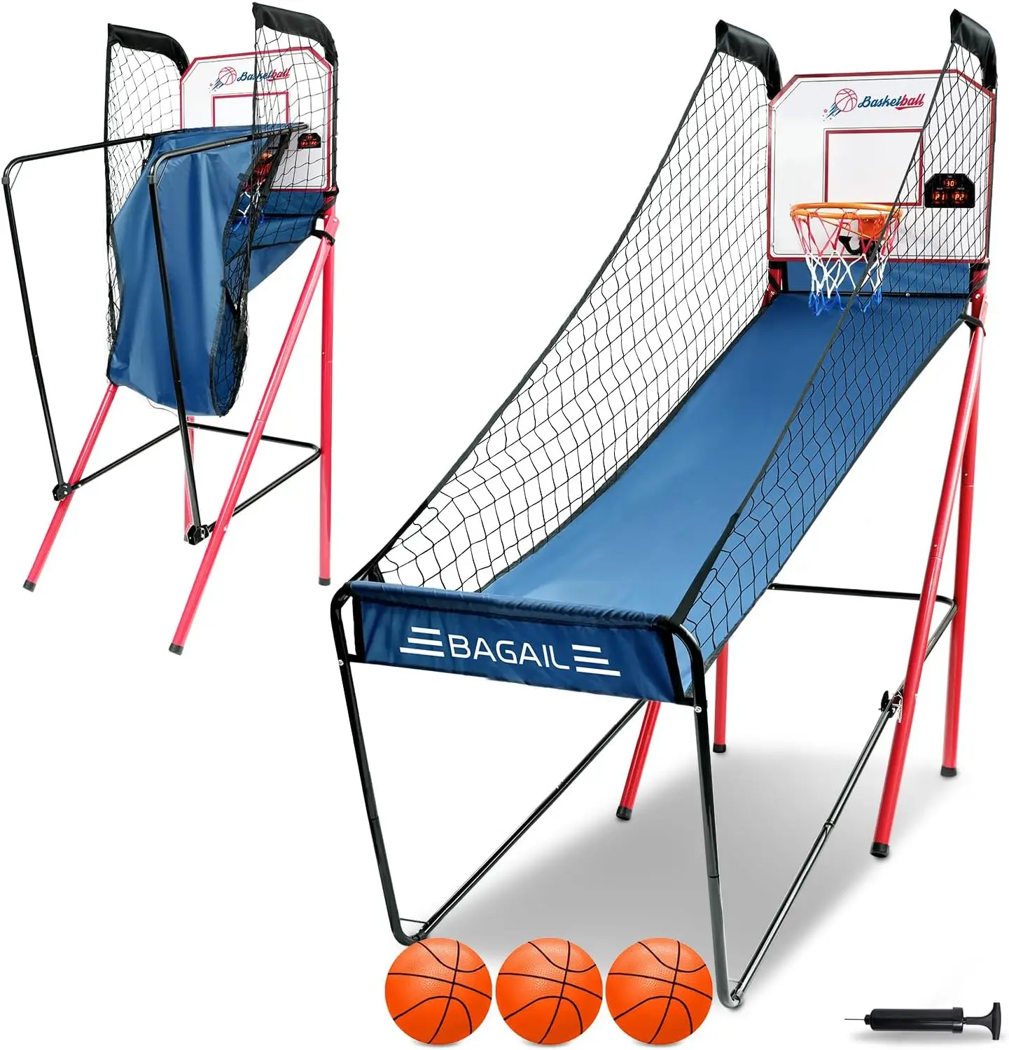 

Foldable Electronic Basketball Arcade Game with Sounds, 3 Balls & Pump for Indoor Sports Fun