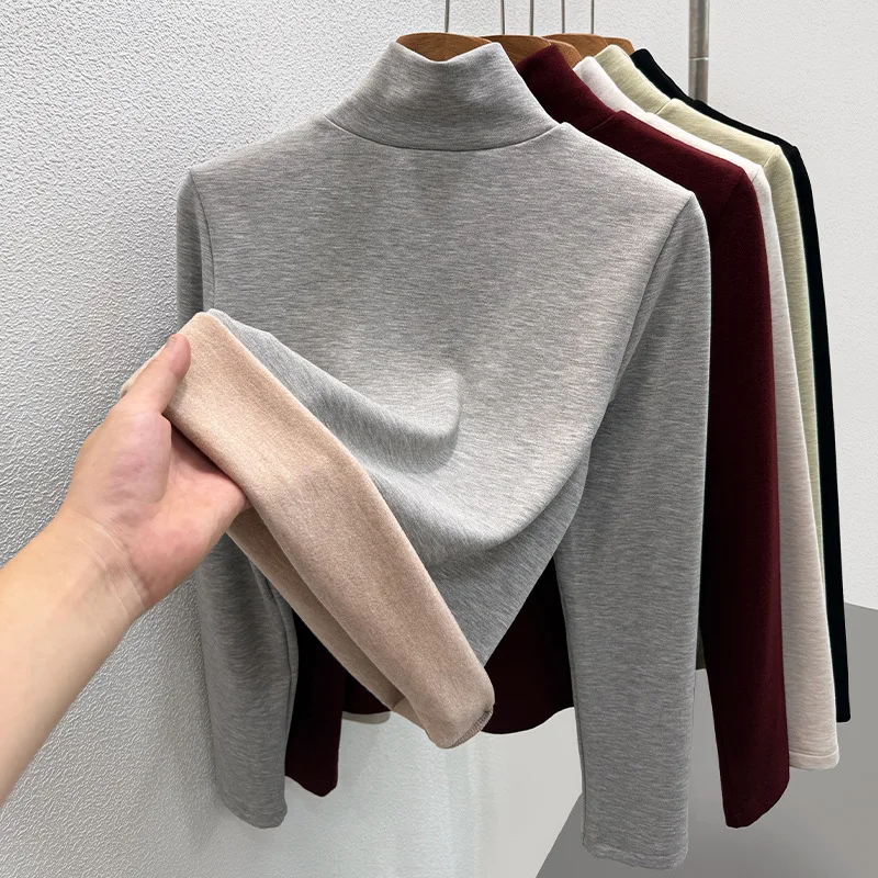 

Новая доставка, зима-осень, женское нижнее белье с теплым тонким бархатным топом с высоким воротником, однотонная одежда для молодых девушек и студентов M-3XL