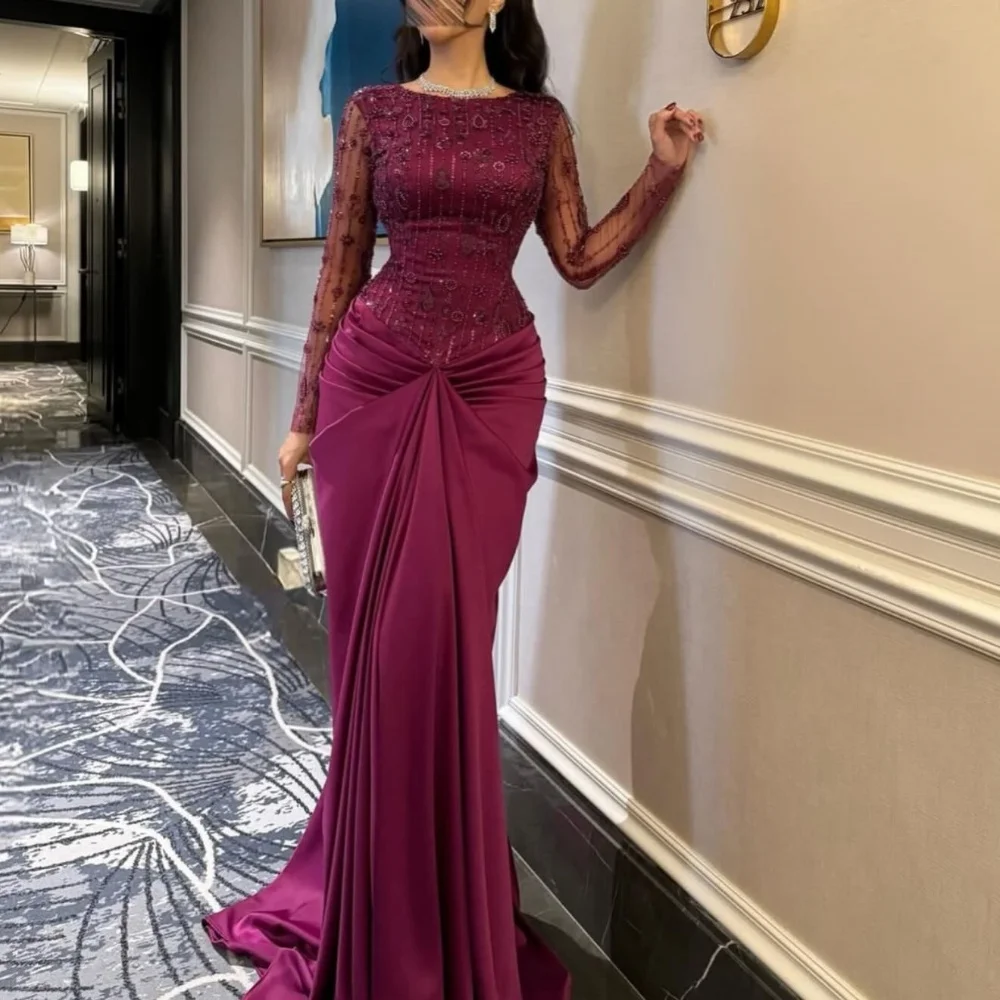 

Customized Formal Charmeuse Pleat Sequined Pattern Mermaid Scoop Neck Long Quinceanera Evening Dresses Sparkle