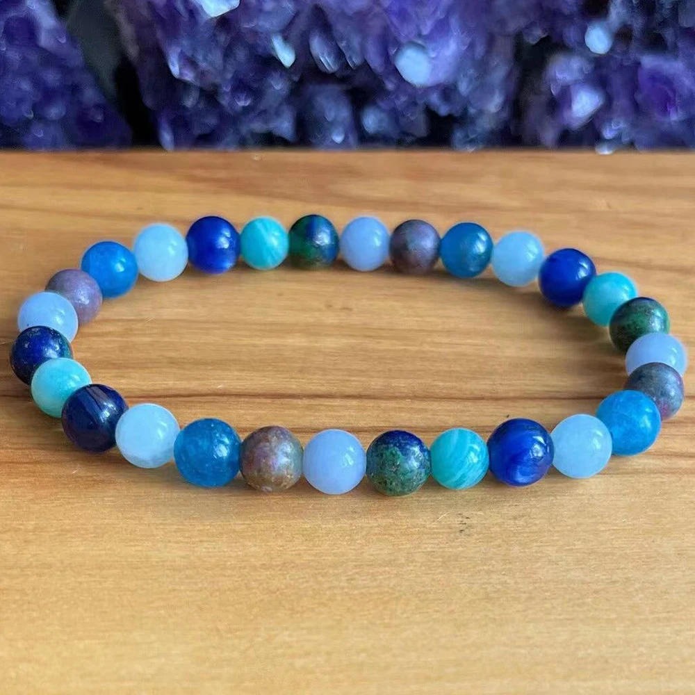 

MG1832 6 MM Natural Gemstone Mixed Bracelet Handmade Throat Blue Chakra Wrist Mala Womens Yoga Mala Jewelry