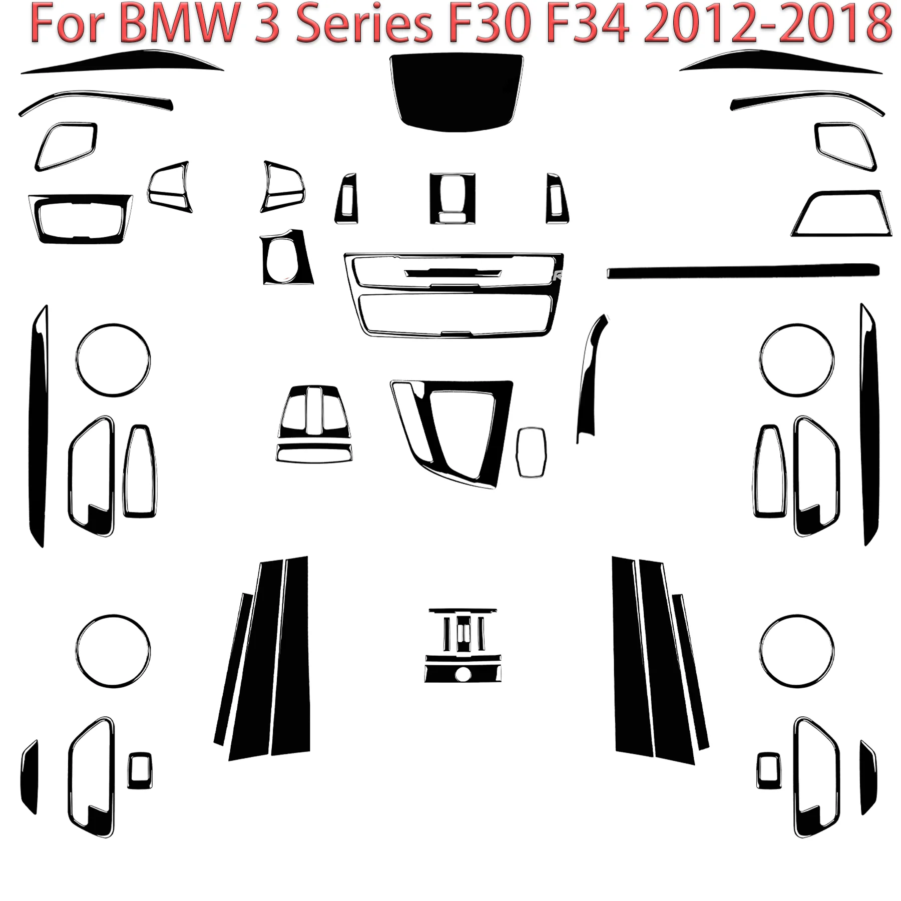 Full Set Kit Parts Tuning Trim Cover For BMW 3 Series F30 F34 2013 2014 2015 2016 Piano Black Sticker Car Interior Accessories view 2