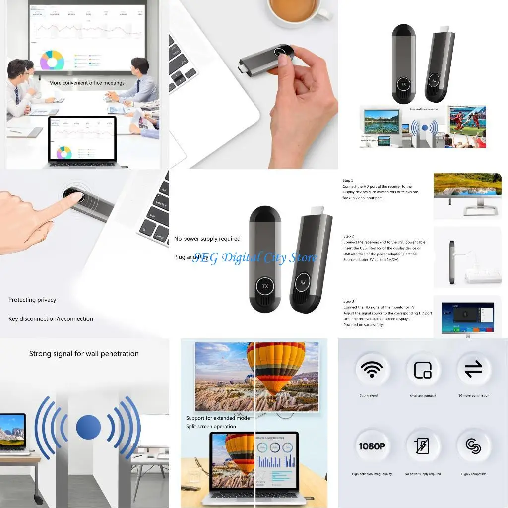 

U75B Wireless HDMIcompatible Video Transmitter Receiver Meeting 1080P Extender 30m