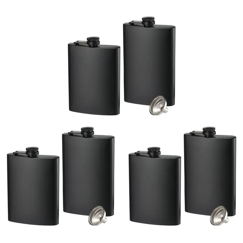 

Набор из 6 фляг ABFA для алкоголя, 8 унций, из нержавеющей стали, герметичные, тонкие, с воронкой, для мужчин и женщин (матовый черный)