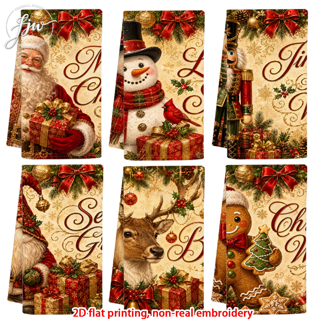 6pcs Vintage Christmas Kitchen Towels Santa Snowman Nutcracker Xmas Decorative Dish Towels for Holiday Home Decor