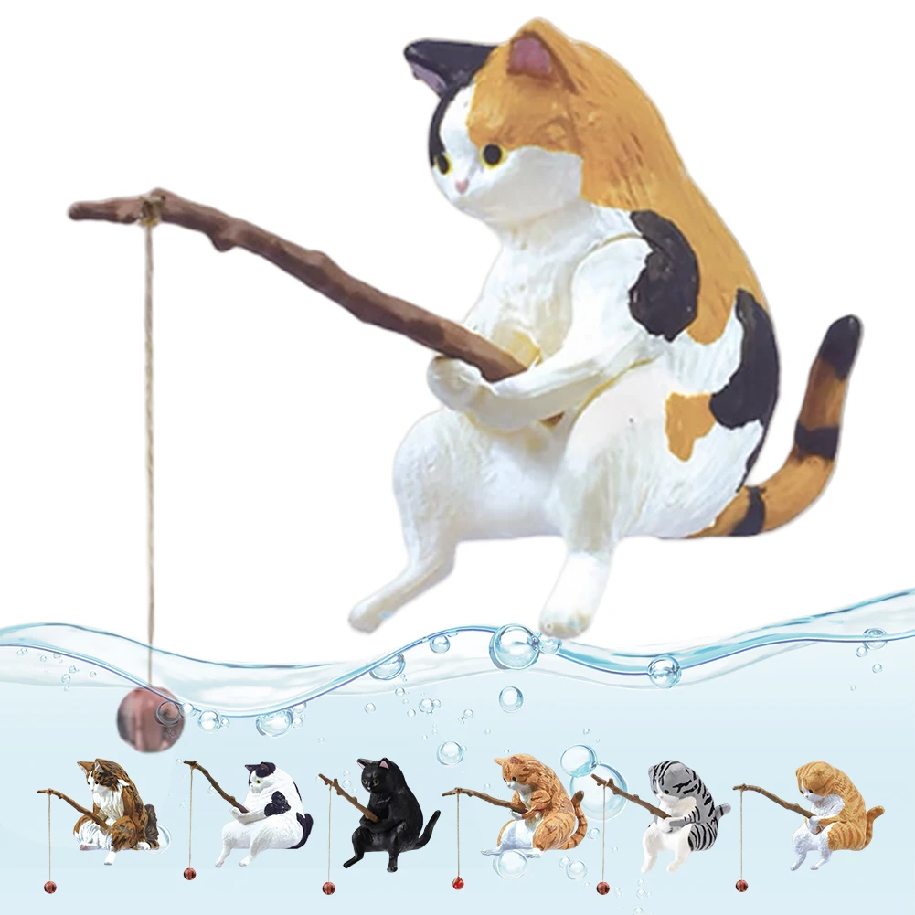 الأسماك المناظر الطبيعية الكرتون القط تمثال لطيف الصيد القط الشكل لطيف القط المناظر الطبيعية ديكور المنزل ديكور السيارات الداخلي #4