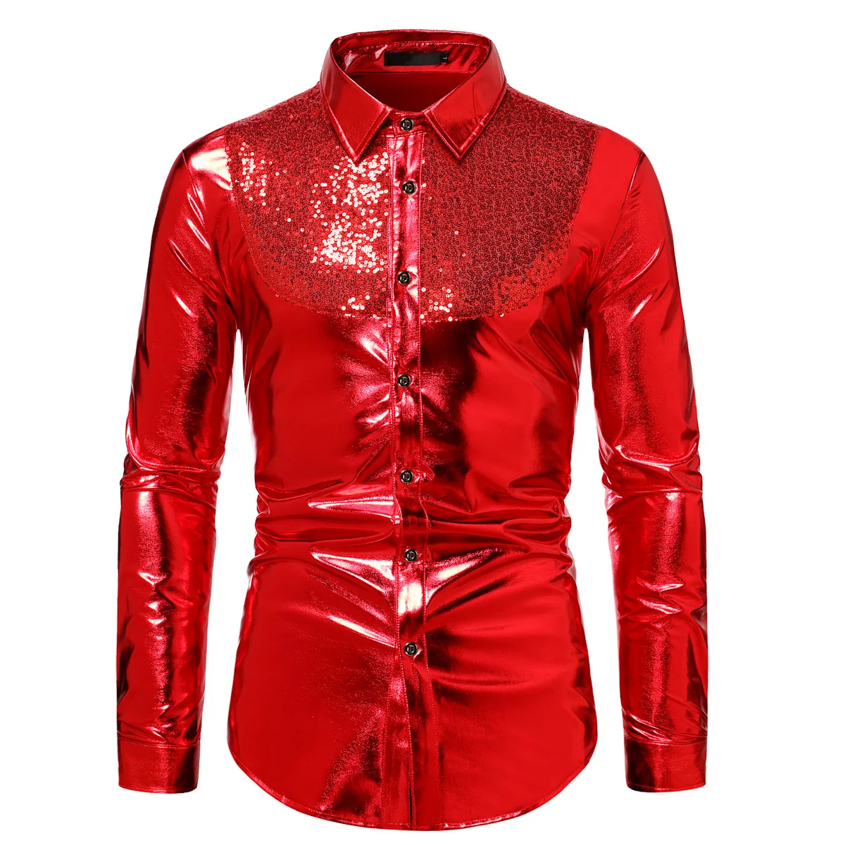 Men\'s 70’s Disco Metallic Shirts For Party Nightclub Sequins Shiny Long Sleeve Shirts Male Stylish Stage Banquet Chemise Hombre