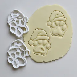 Christmas Hat Cartoon Plastic Dog Paw Cookie Cutters Cute Animal Pet Dessert Cookie Embosser Molds Xmas New Year Party Decor