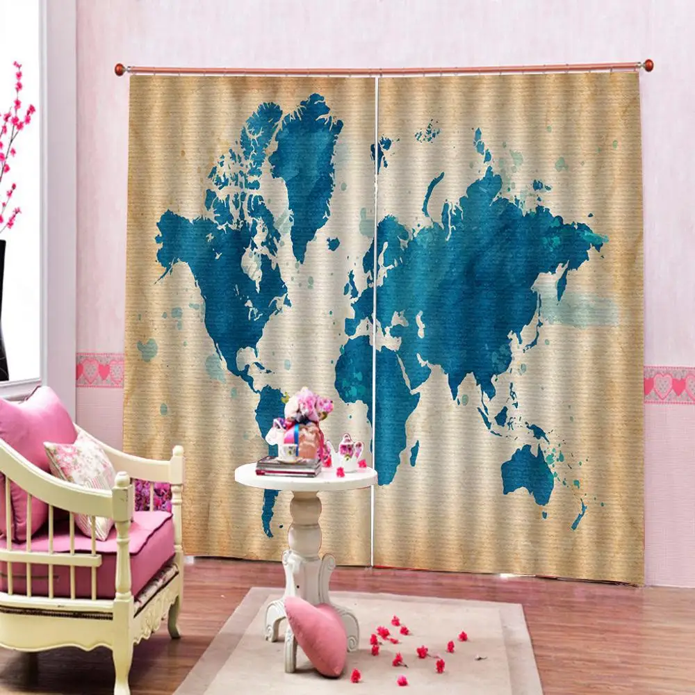 Blackout curtain European 3D Curtains angel design Curtains For Living Room Bedroom Retro map curtains