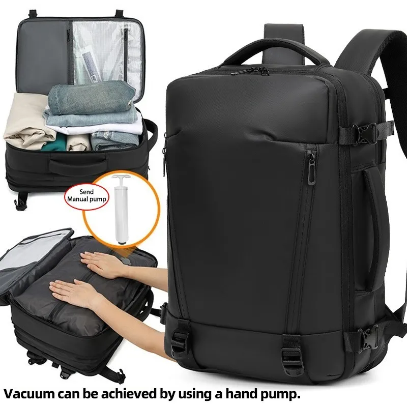 Men's Large-Capacity Expandable Vacuum Compression Backpack Waterproof Laptop Bag Carry-On Travel Bag for Business Trips