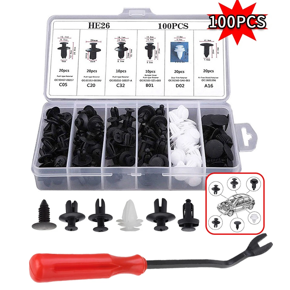 6 Kinds Mixed Pack Car Buckle Plastic Fixed Buckle Fastener Expansion Screw Door Trim Panel Retainer Fastener Universal