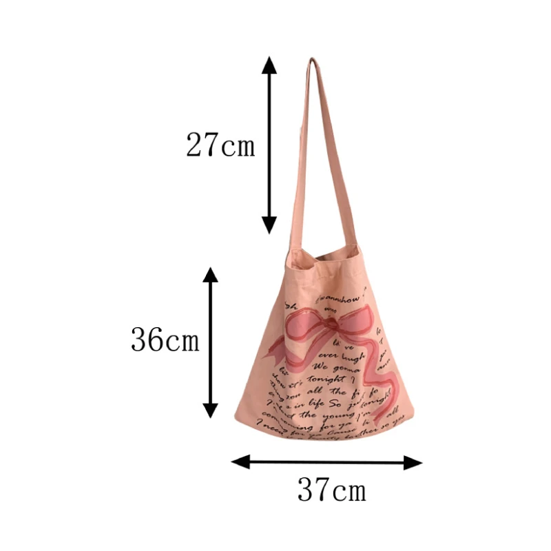 Youda New Canvas Fabric Shoulder Bag For Women Simple Bow Cartoon Pattern Letter Handbag Large Casual Capacity Shopper Tote Bags