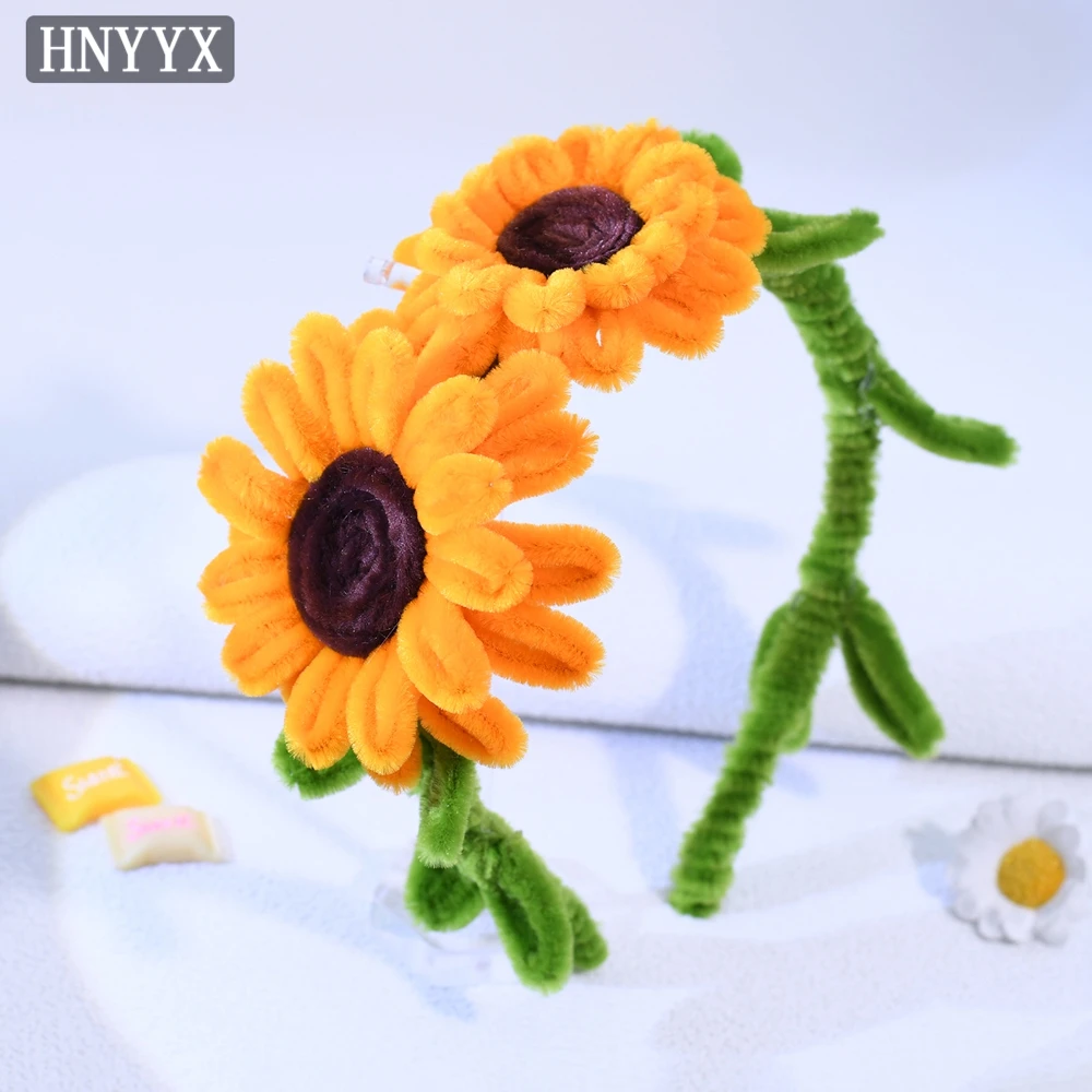 

HNYYX Handmade Twist Stick Hair Accessories Cartoon Sunflower Headband Interesting Decoration Headdress Cute Girl Headwear A361