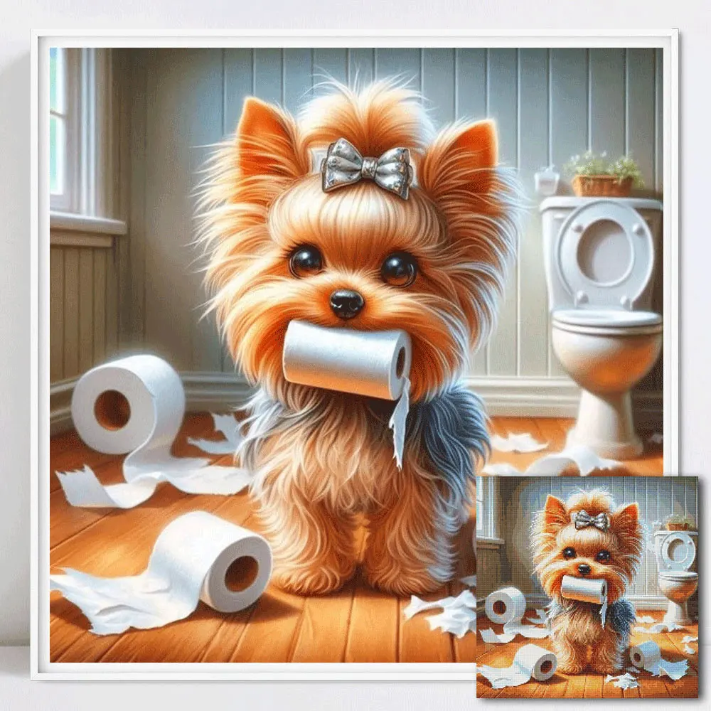 Dog Diamond Painting Complete Kit Full Square Round Drill Mosaic Bathroom Cartoon Handmade Gift