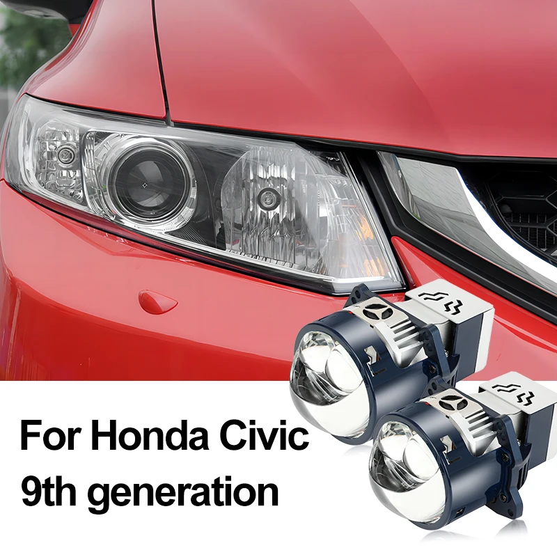 For Honda 9th generation Civic Car Headlight Laser Bifocal Bi LED Len HD Glass High Low Beam Beam Spotlight Headlamp 3 Inch