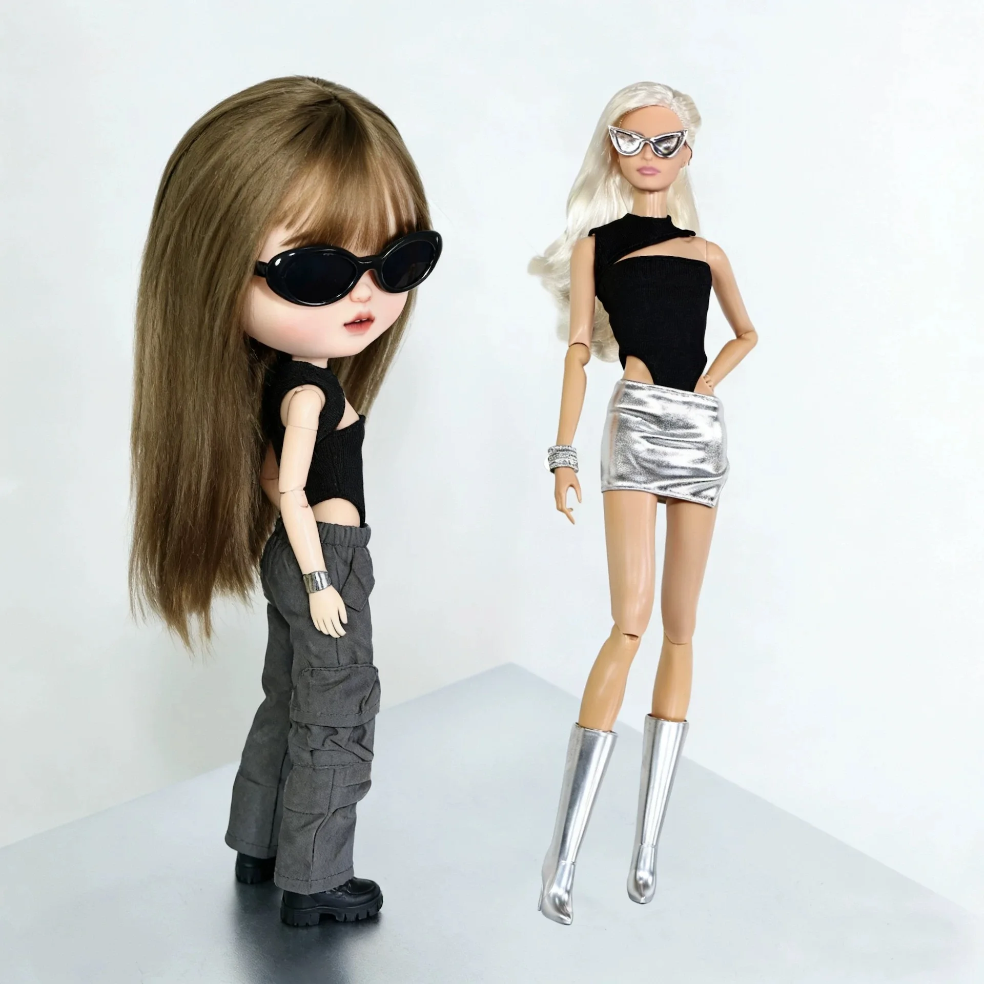 Moda boneca roupas acessórios design exclusivo colete recorte de uma peça + spice girls saia dividida conjunto para 1/6 ob24 fr supermodelo boneca