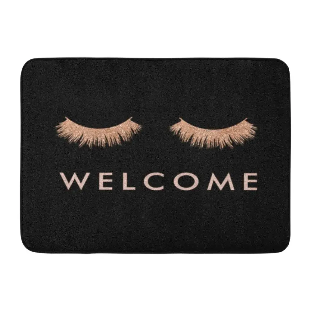 

Funny Rose gold Eyelashes Welcome Doormat Home Decoration Door Mat Entrance Carpet Floor Rug Door Mats Rubber Non Slip Carpet