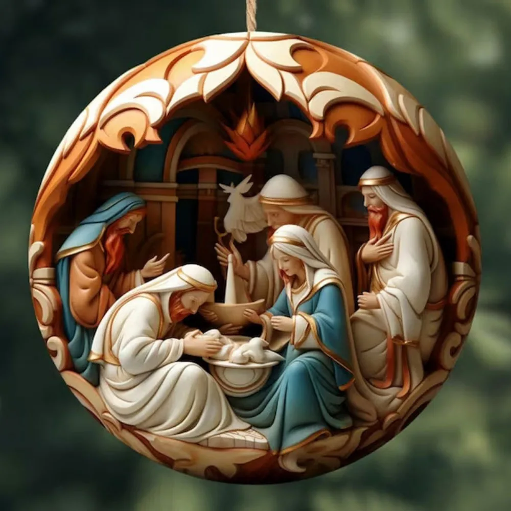 

3d Effect Jesus Hanging Ornament Acrylic Christmas Nativity Acrylic Flat Ornaments Reusable Simple Xmas Tree Pendants Home
