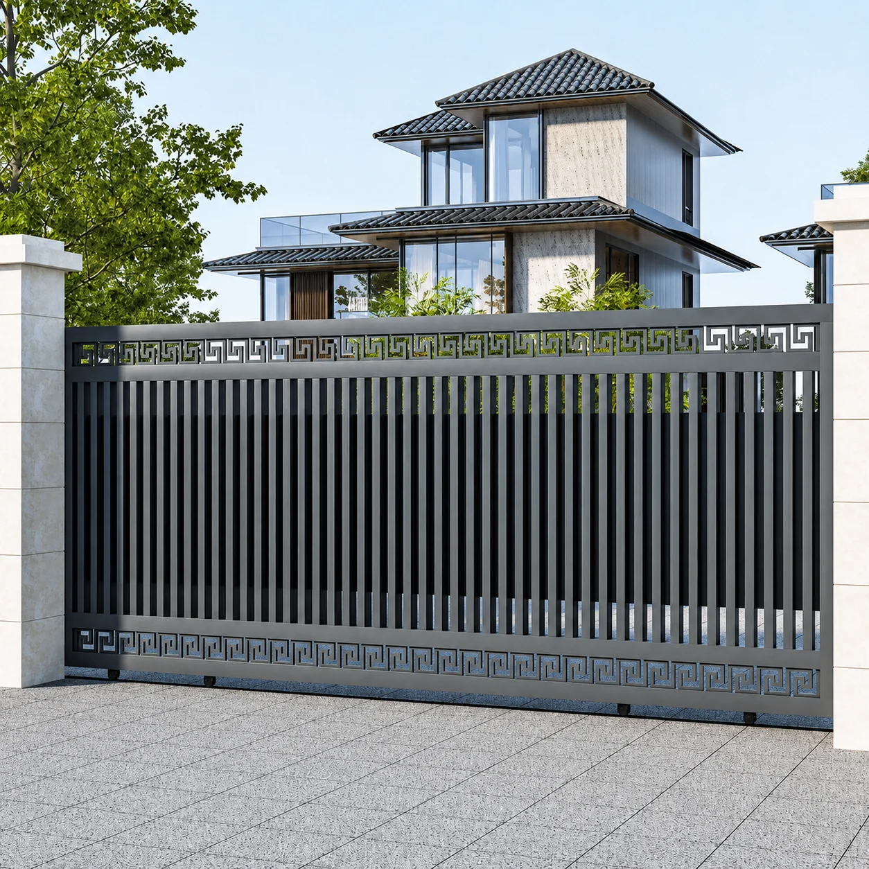 Custom Aluminum Sliding Driveway Gate Outdoor Privacy Metal Fence Gate for Villa Garden Entrance with Pedestrian Door