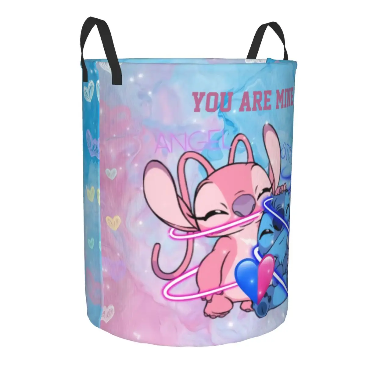 Custom Stitch Angel Love Heart Cartoon Laundry Basket Collapsible Clothes Toy Hamper Storage Bin for Kids Nursery