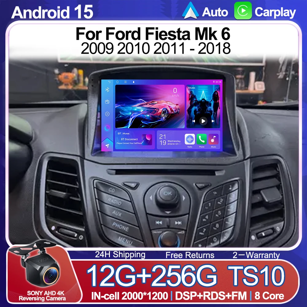 Para Ford Fiesta Mk 6 para Ford Fiesta Mk 7 2008 - 2019 reproductor de vídeo Multimedia pantalla táctil Auto GPS Radio de coche Carplay Android 15