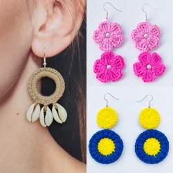 Original New Fashion Boho Beach Shell Crochet Earrings Large Circle Shell Tassel Dangle Drop Earring For Women