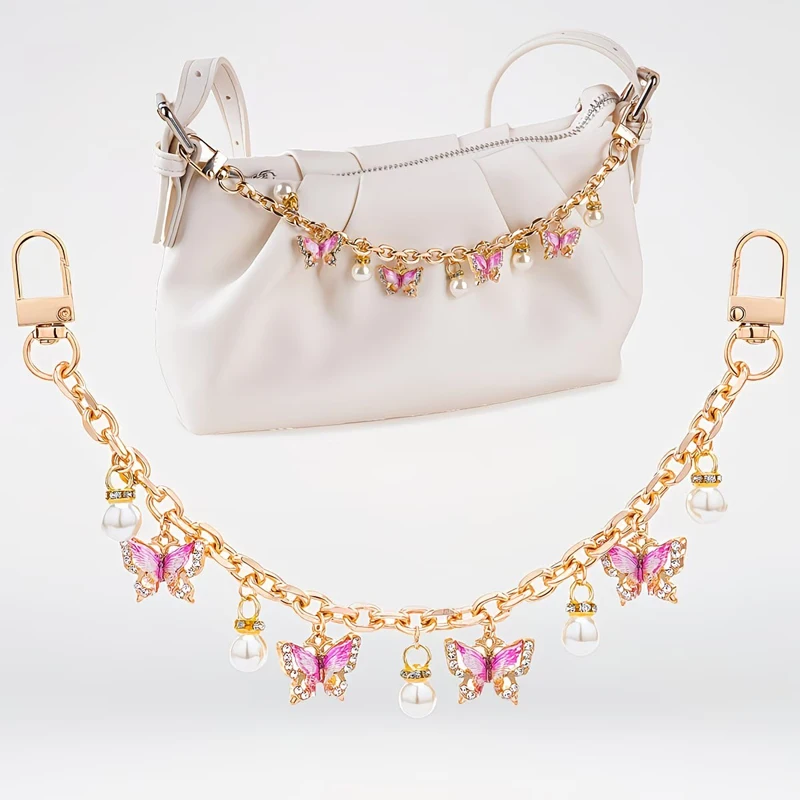 Pink Butterfly Purse Chain Charm Gold Chain Bag Keychains Luxury Pendant Decorativos Hanging Charms