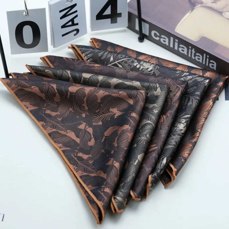 24cm Men's Formal Dress Polyester Pocket Square British Brown Flower Handkerchief Suit Accessories Towel Gentleman Tuxedo Hanky