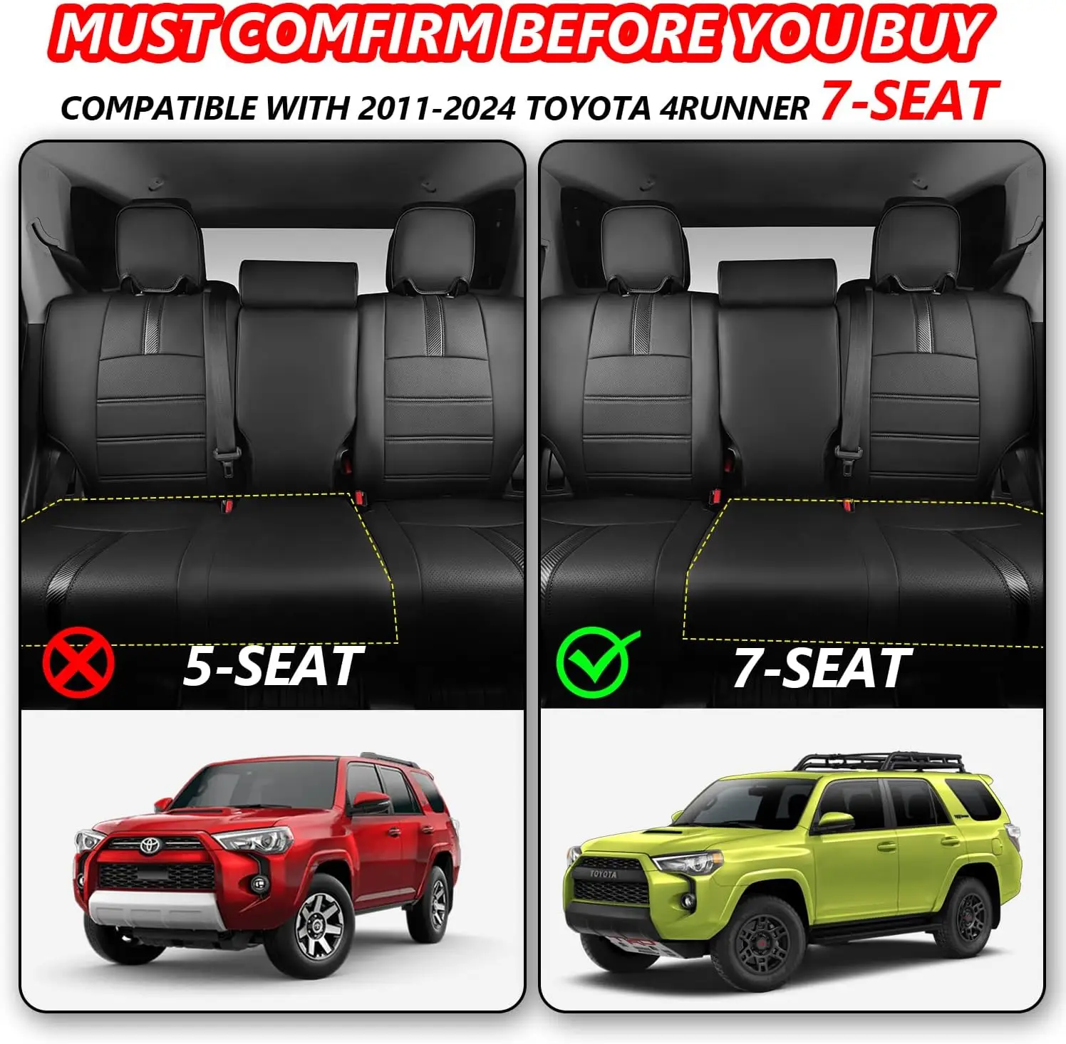 Car Special Seat Covers 7 seats For Toyota 4Runner 2011 2012 2013 2014 2015 2016 2017 2018 2019 2020 2021 2022 2023 2024 Cushion