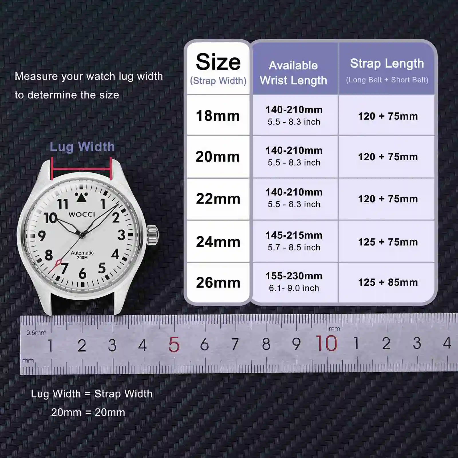 WOCCI Silicone Watch Band with Arch Stripes Texture 18mm 20mm 22mm 24mm 26mm for Men Women Waterproof Soft Sturdy