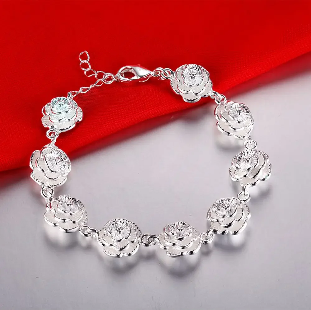 

Wholesale Hot 925 Silver Flower Chain Cute Noble Nice Bracelet Fashion Charm Jewelry Wedding Party Gift 20cm Hand Chain