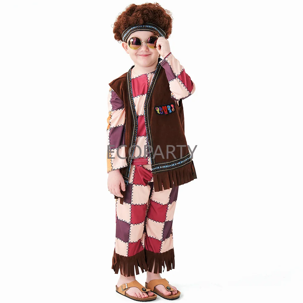 Drop Ship Factory Custom Made Prijs Hiphop Dance Kostuum Halloween Kleding Kid Hippie Kostuum 60's Hippie Boy Kind Kostuum