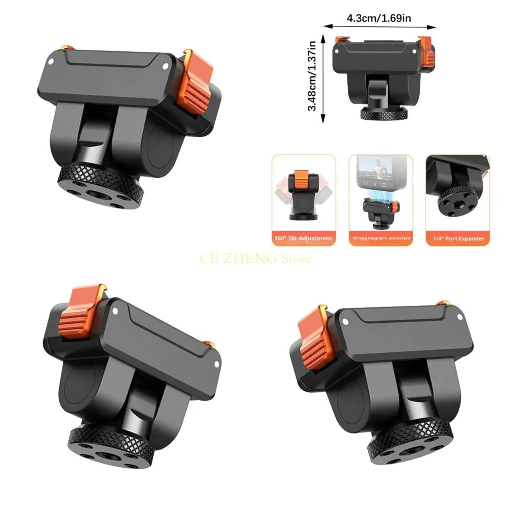 액션 5Pro/4/3 카메라용 E56B 마그네틱 360 카메라 어댑터 160° 유연한 위치 지정