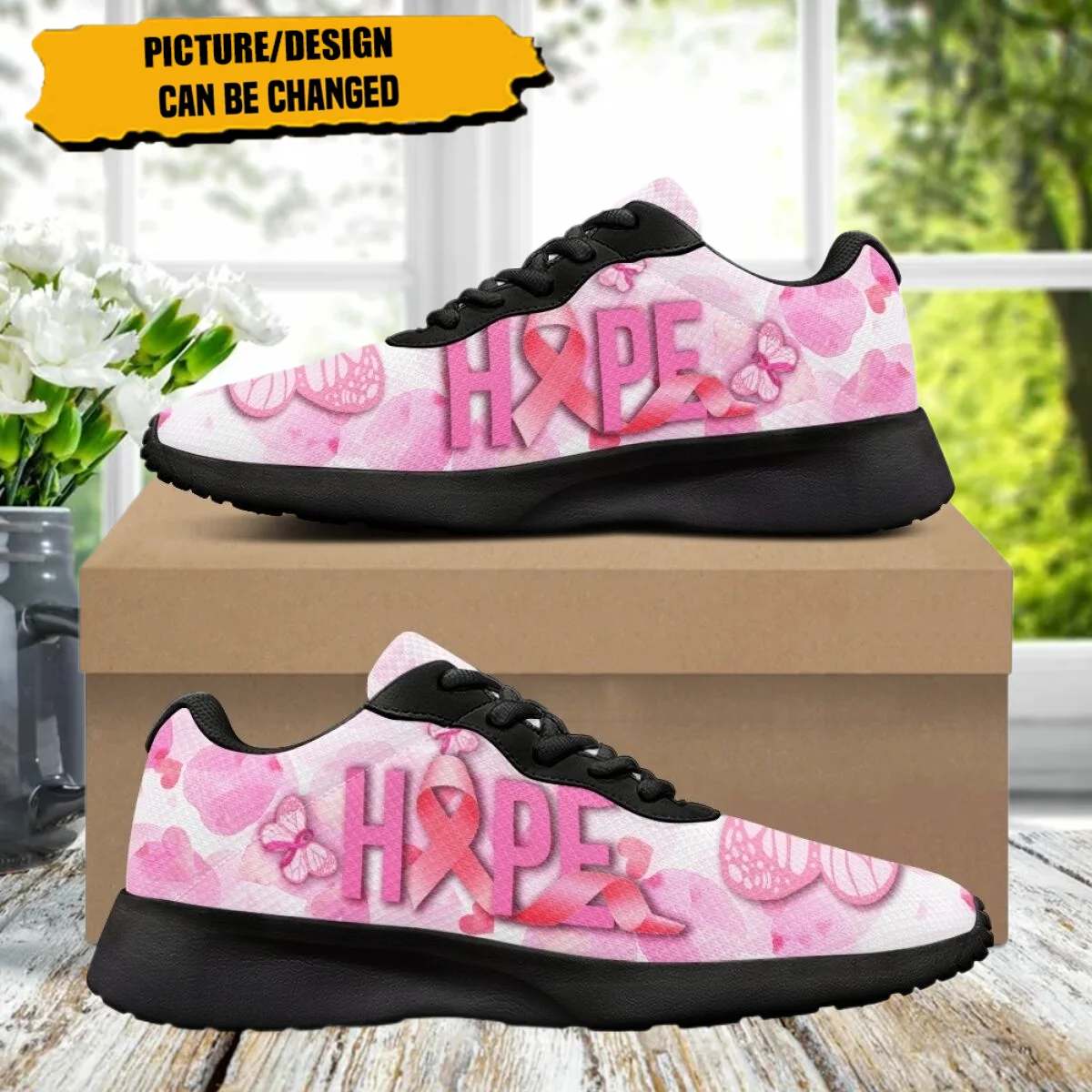 Brand Designer Women Flats Sneakers Pink Breast Cancer Pattern Fashion Comfort Ladies Running Shoes Women Lace Up Lightweight