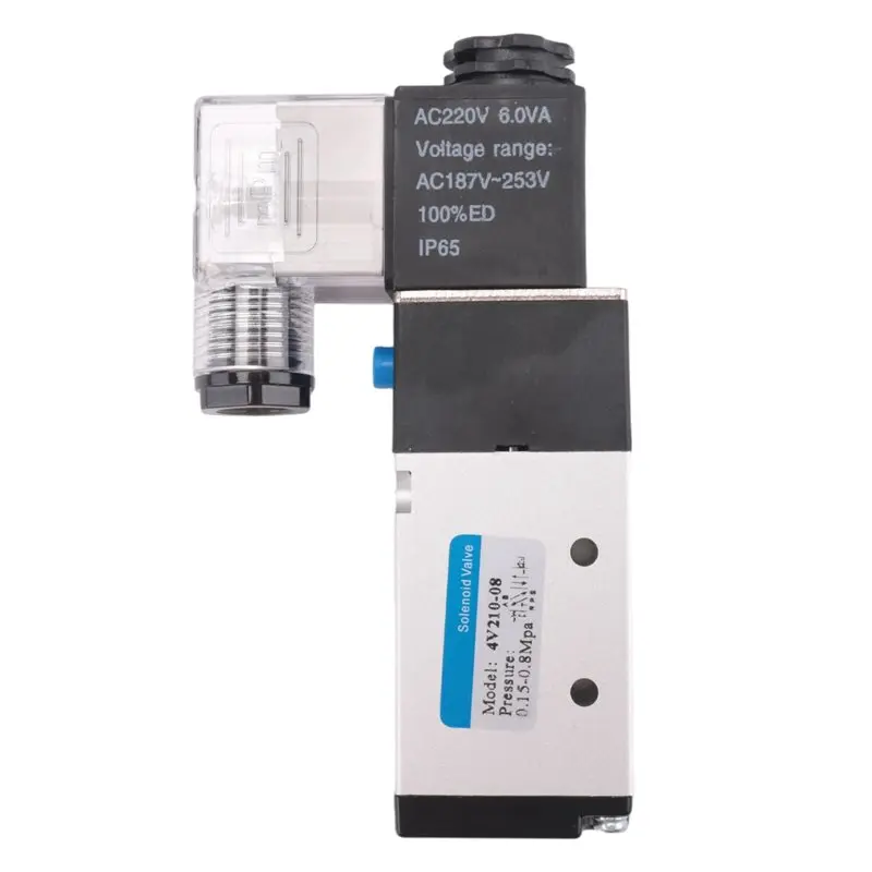 RALCA-Pneumatic Electric Solenoid Valve 5 Way 2 Position Control Air Gas Magnetic Valve 220V Coil Volt 8Mm Hose Connection