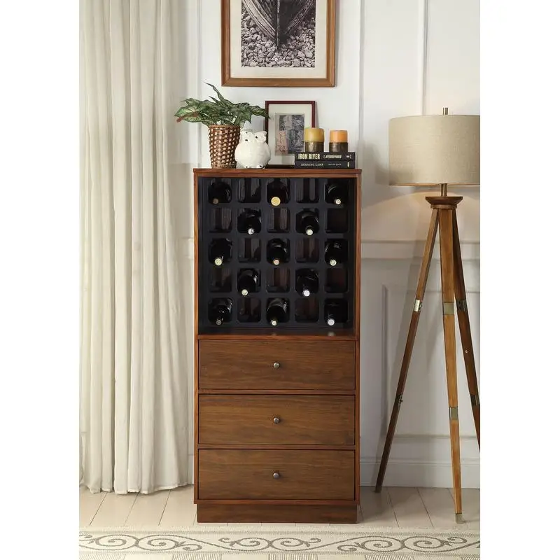 

Walnut Finish Wine Cabinet with Storage and Display Space for Bottles and Glasses