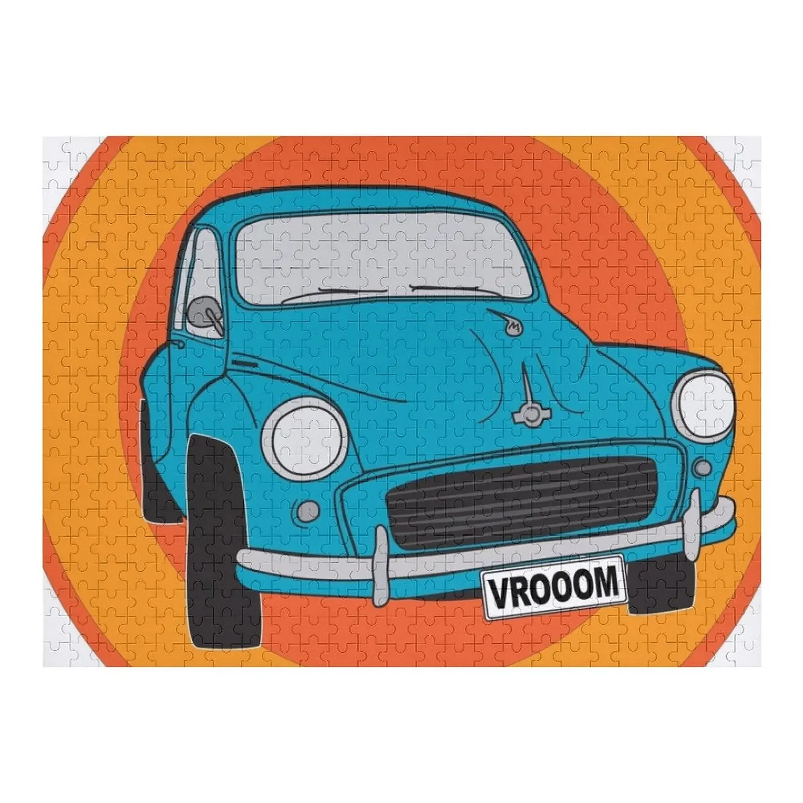 أحجية الصور المقطوعة للسيارة الكلاسيكية باللون الأزرق القزحية من موريس مينيور، مخصصة للأطفال، لعبة ألغاز خشبية