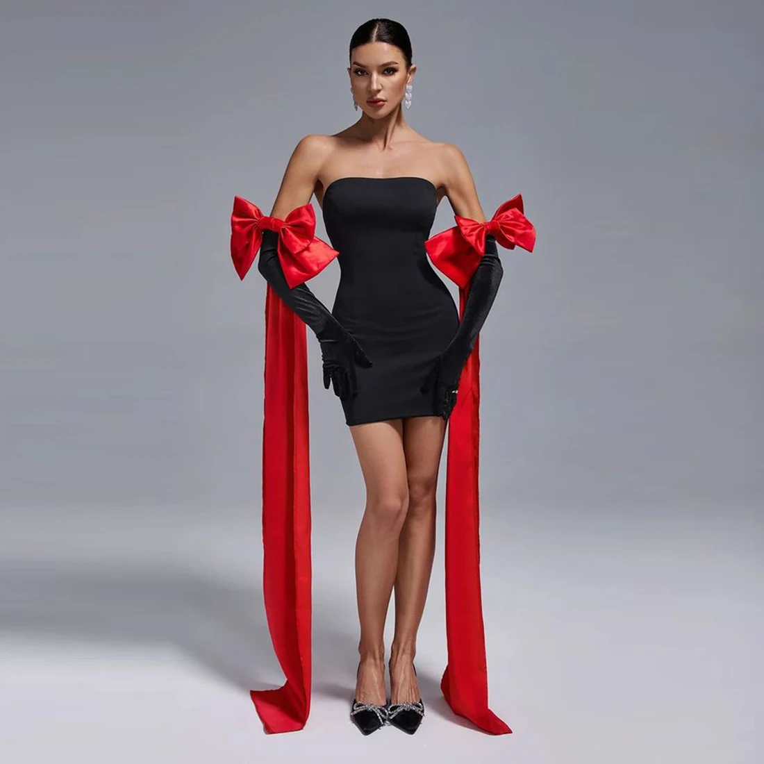 Black And Red  Short Prom Dresses  Bowknot Style Mini Evening  Gowns  Above Knee Cocktail Formal Party Dress