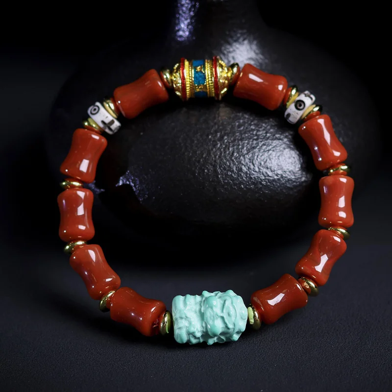 Wholesale Southern Red Agate Bamboo Bracelet Crafts Magnesite Turquoise Yellow God of Wealth Antlers Spacer Bracelet for Women a